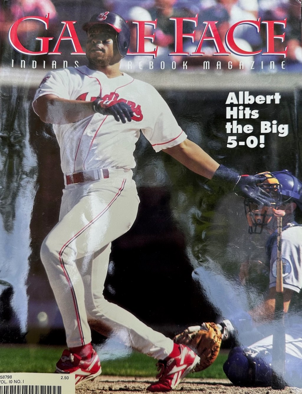 Albert Belle on the cover of the 1996 Cleveland Indians 'Game Face' magazine, celebrating his 50/50 season.