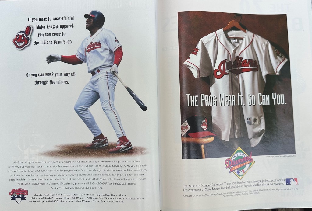 A team store ad featuring Albert Belle in the 1996 Cleveland Indians Gameface magazine.
