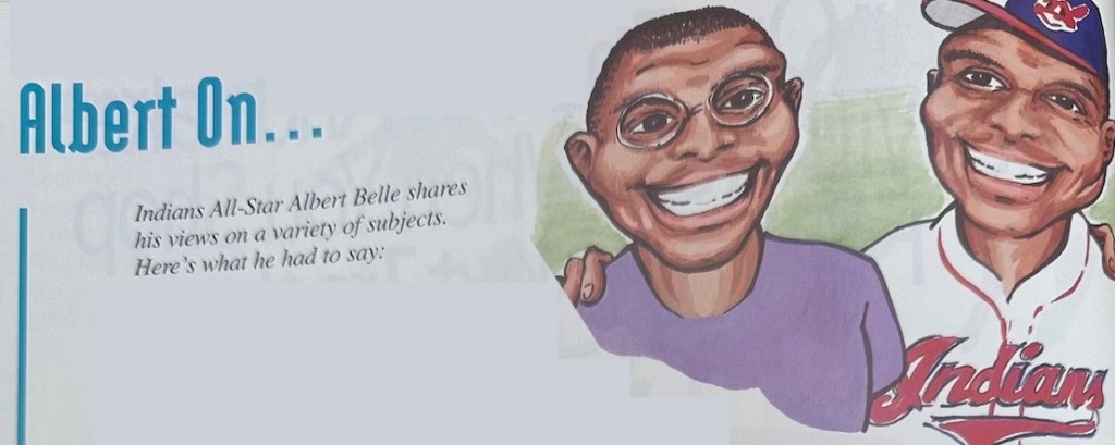 The header from the Albert Belle 'about' piece in the 1996 Cleveland Indians Game Face magazine.