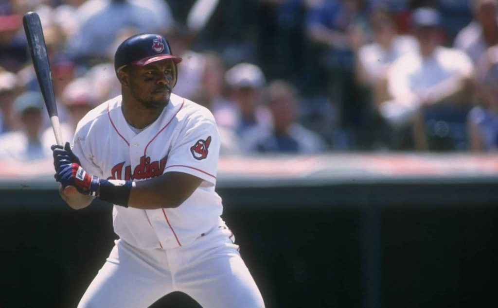 Cleveland Indians Albert Belle prepares to swing