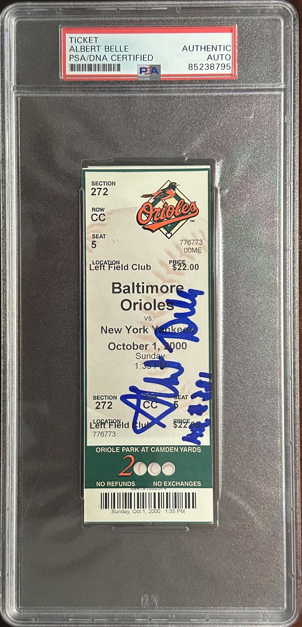 Albert Belle | Full Ticket | Final MLB Game & HR #381 | Signed & Inscribed “#381” | PSA/DNA |&nbsp;10/1/2000